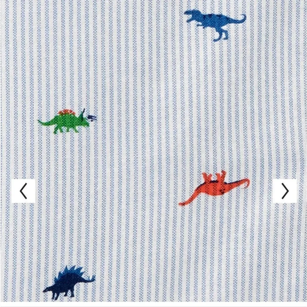 Carter's Boy 8 Blue Striped Dinosaur Button-Front Dress Shirt Long Sleeve Preppy
